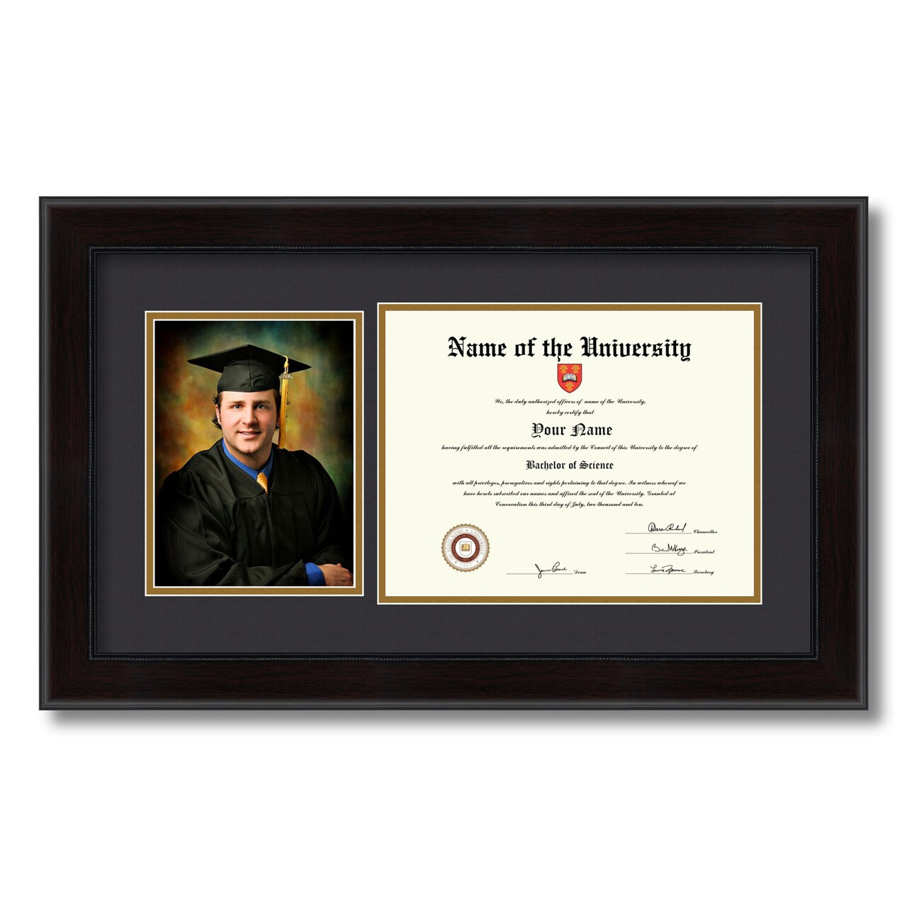 ArtToFrames 8.5x11 inch Diploma Frame with 6" x 8" Inch Image Opening - Framed with Black and Gold Mats, Comes with Regular Acrylic and Sawtooth Hanger for Wall Hanging (DT-8.5x11)